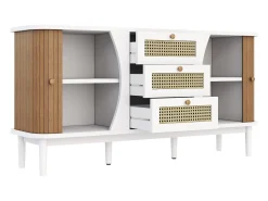 Aparador de ratán con cajones - 3 cajones y 2 puertas - tapa curva - 140 x 40 x 76 cm