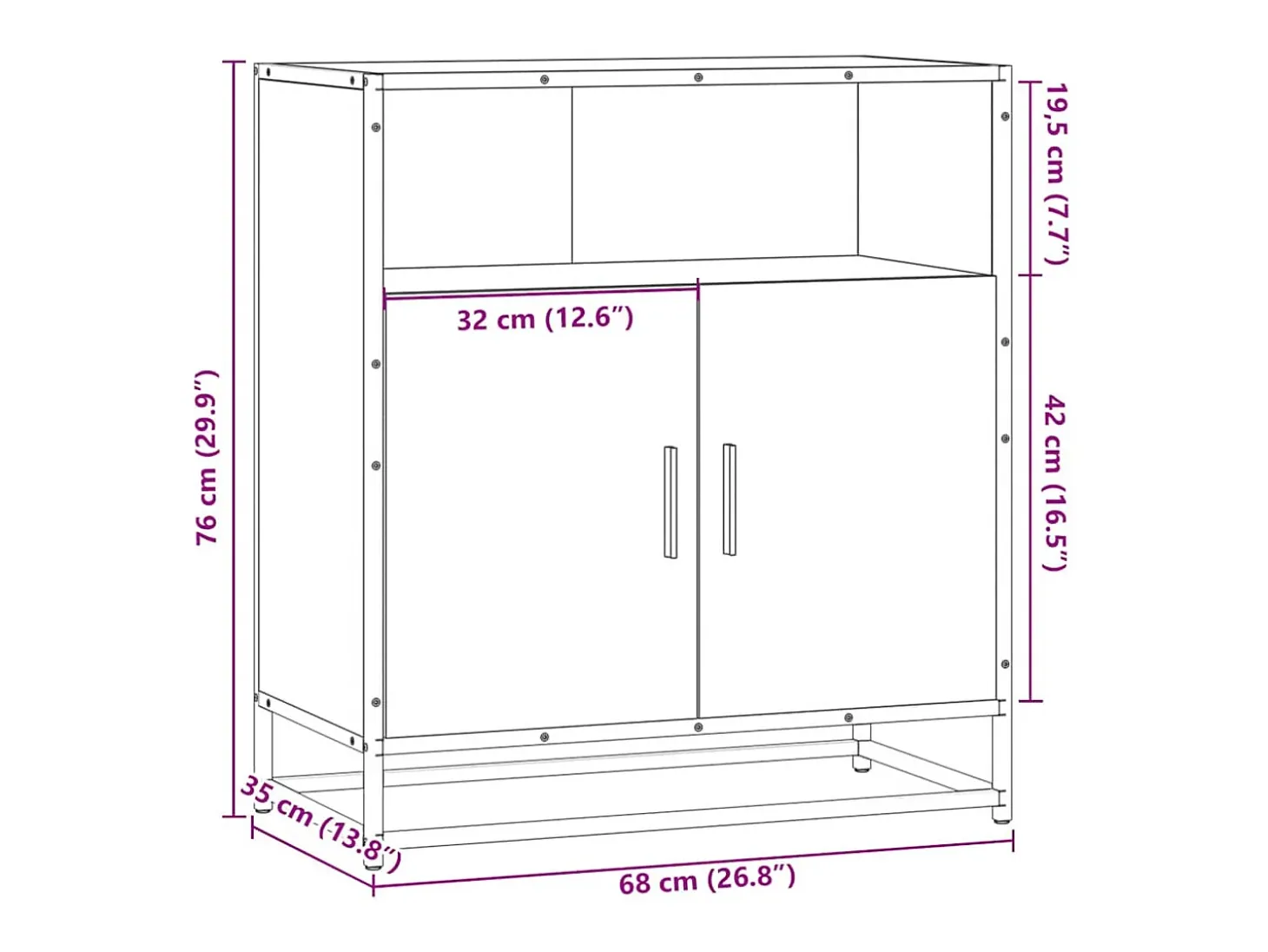 Aparador de roble ahumado 68x35x76 cm madera de ingeniería
