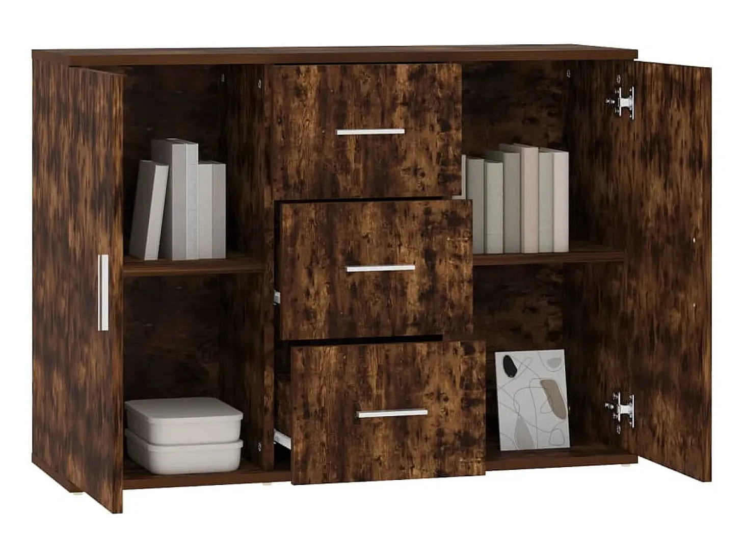 Aparador de roble ahumado 91x29,5x65 cm Madera de ingeniería