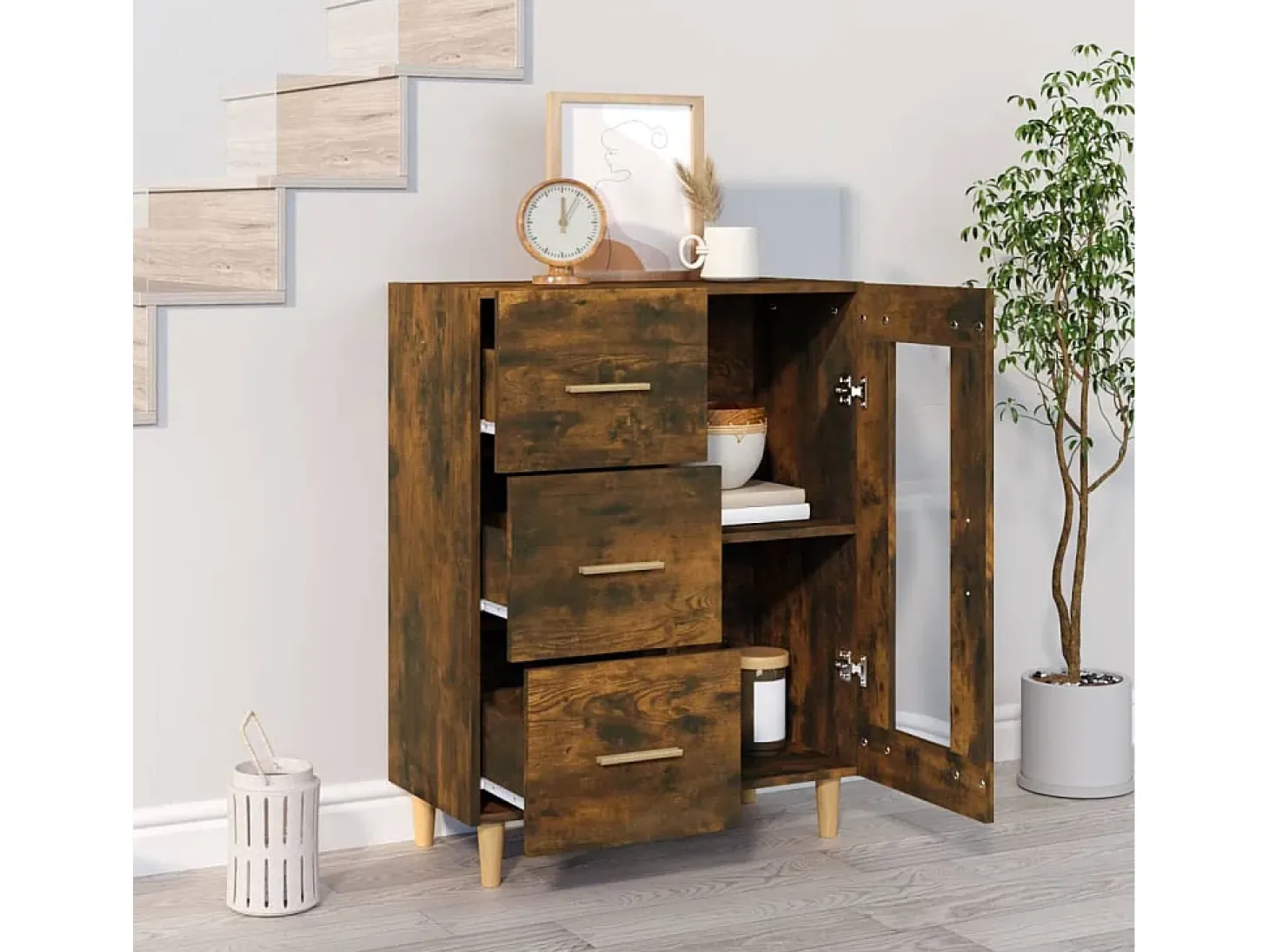 Aparador de roble ahumado 69,5x34x90 cm madera de ingeniería
