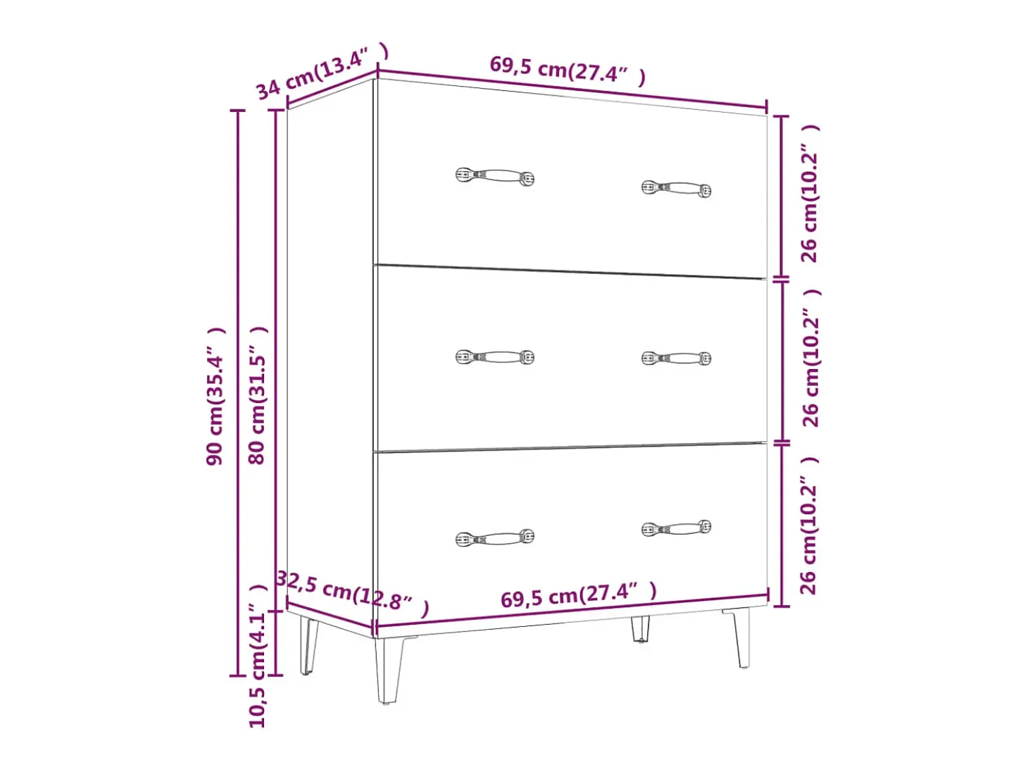 Aparador de roble ahumado 69,5x34x90 cm madera de ingeniería