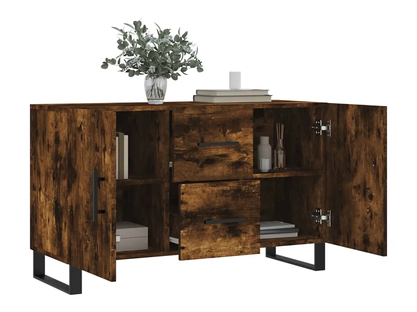 Aparador de roble ahumado 100x36x60 cm madera de ingeniería