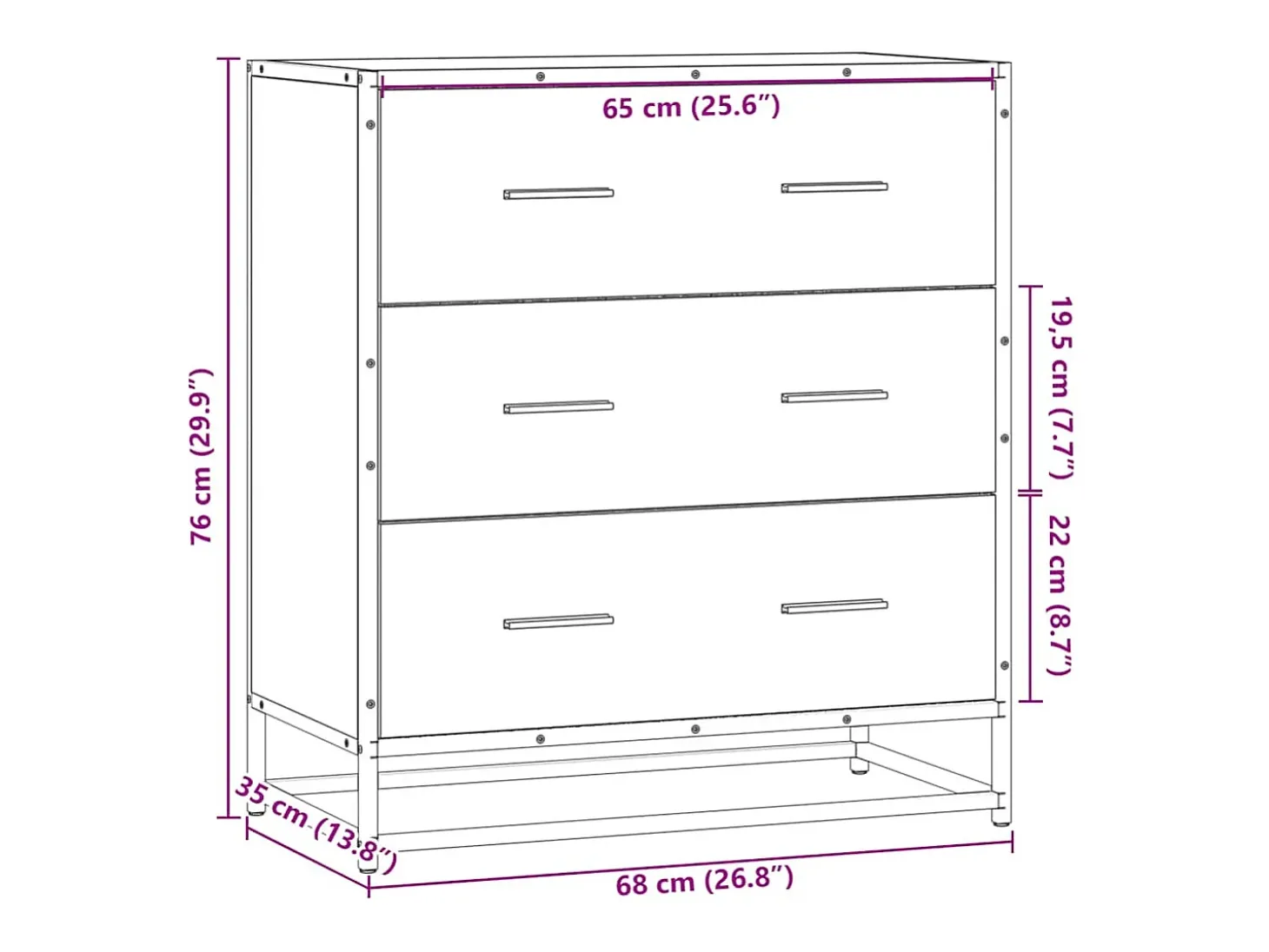 Aparador de roble ahumado 68x35x76 cm madera contrachapada y metal
