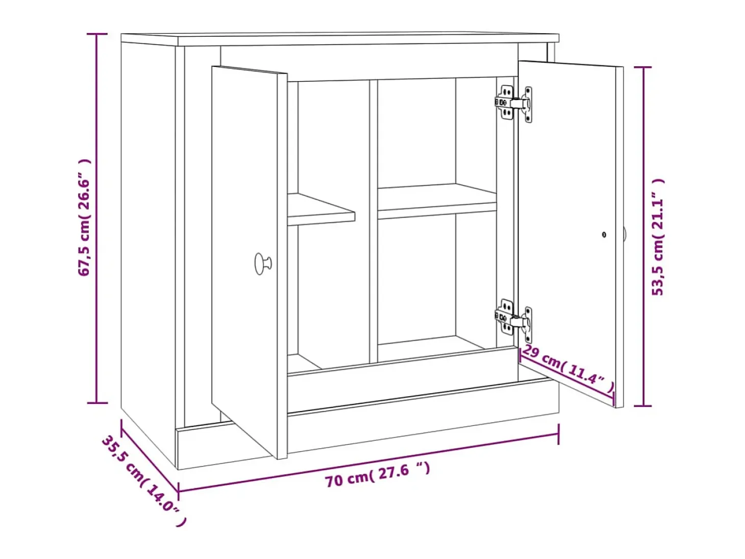 Aparador de roble ahumado 70x35,5x67,5 cm madera de ingeniería