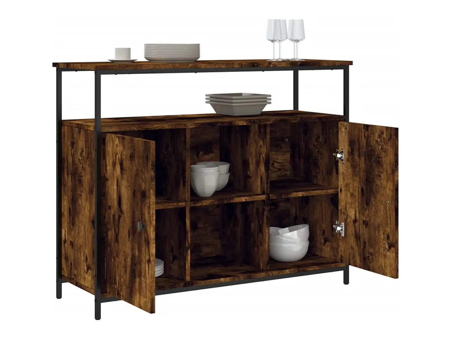 Aparador de roble ahumado 100x35x80 cm madera de ingeniería