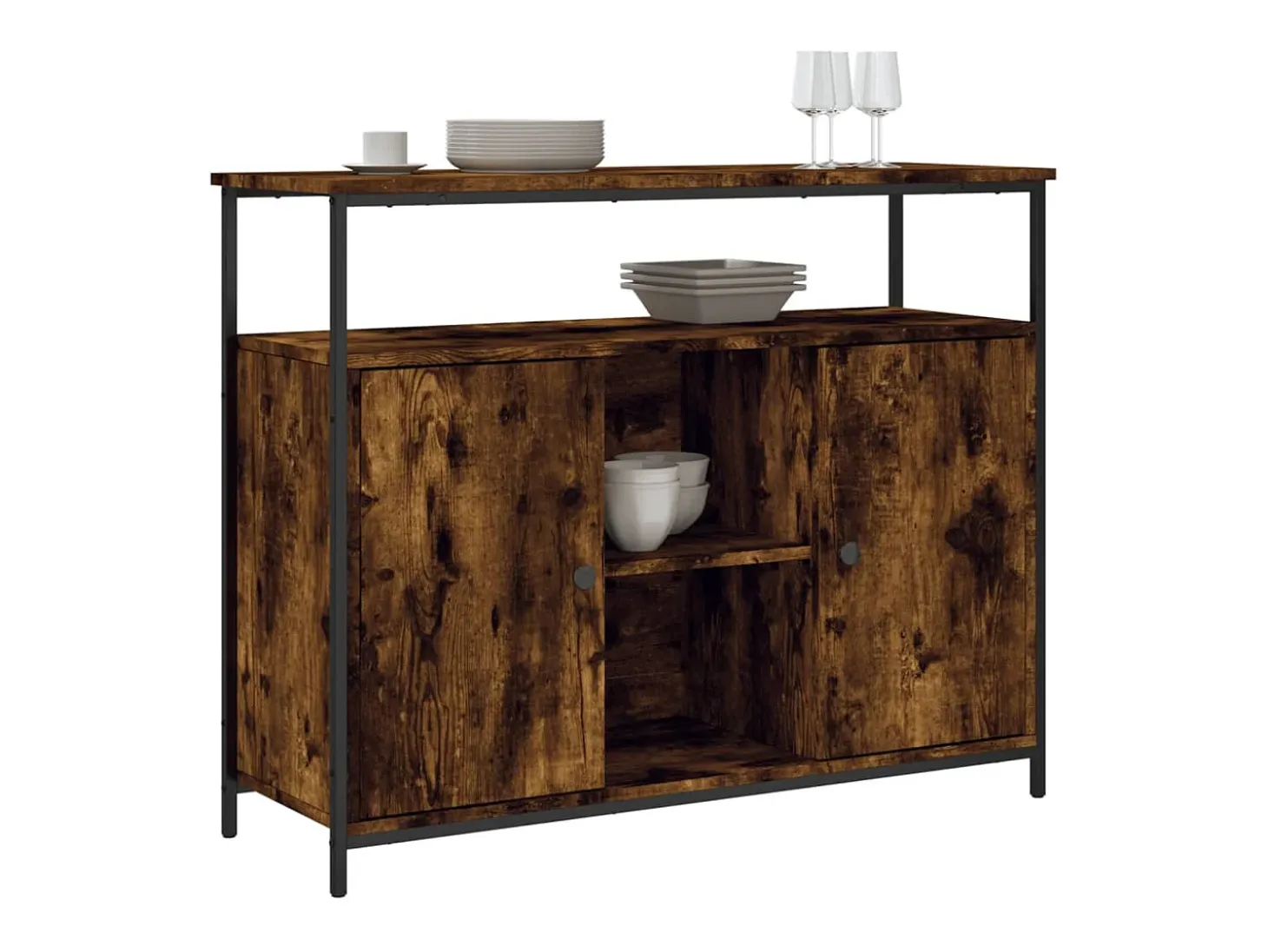 Aparador de roble ahumado 100x35x80 cm madera de ingeniería
