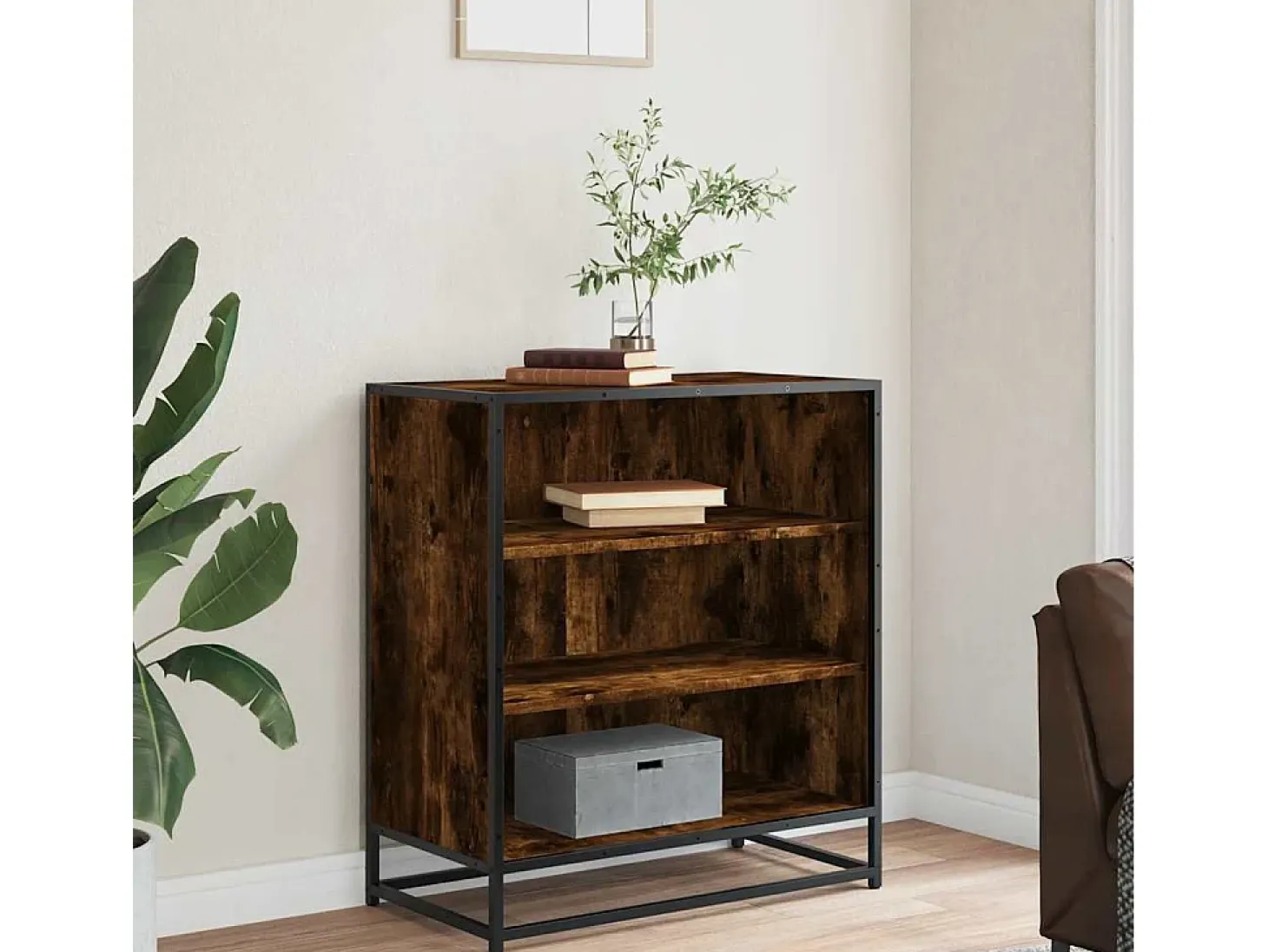 Aparador de roble ahumado 68x35x76 cm madera contrachapada y metal