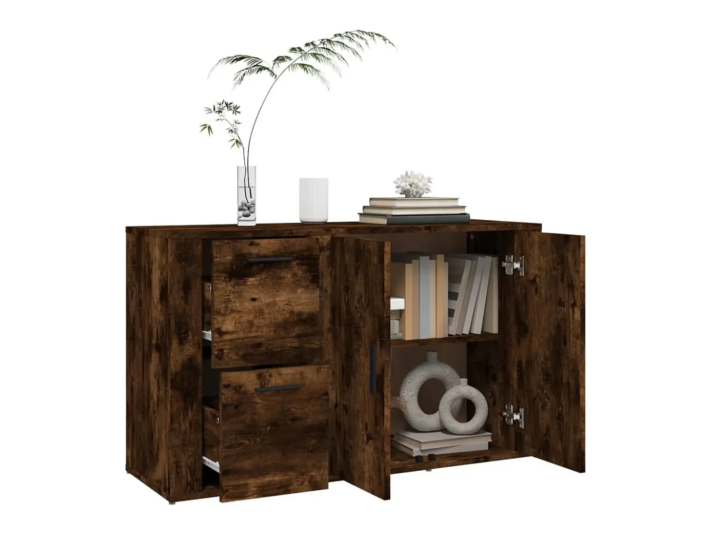 Aparador de roble ahumado 100x33x59,5 cm Madera de ingeniería