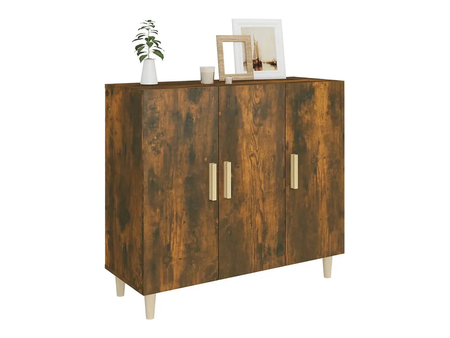 Aparador de roble ahumado 90x34x80 cm madera de ingeniería