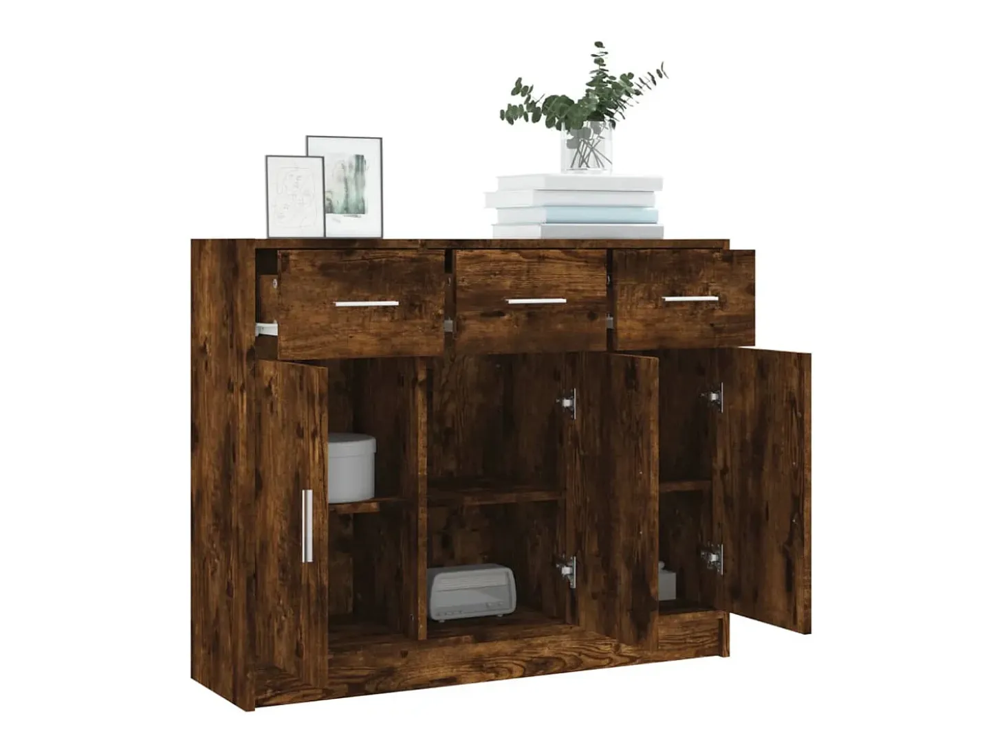 Aparador de roble ahumado 91x28x75 cm madera de ingeniería