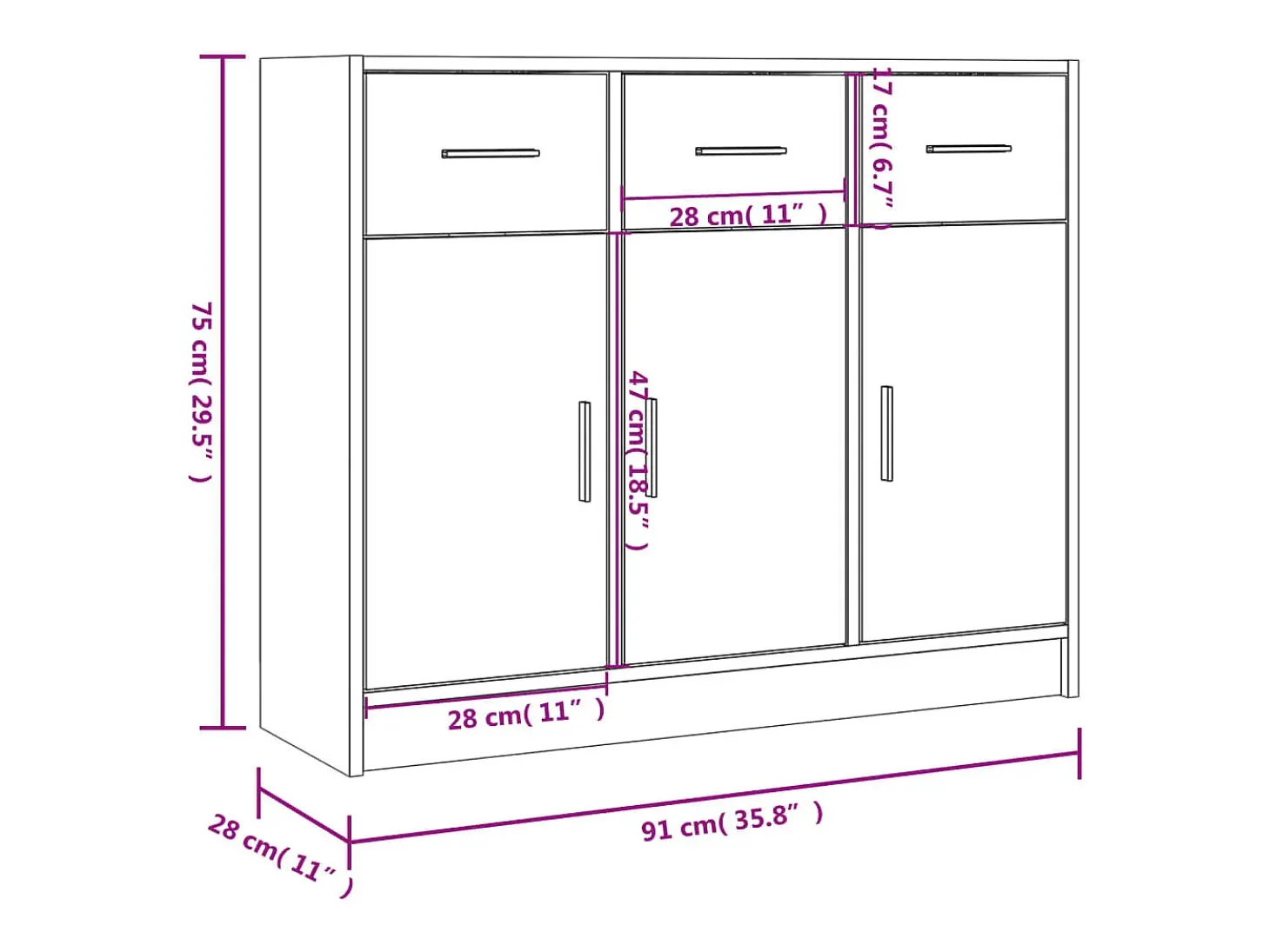 Aparador de roble ahumado 91x28x75 cm madera de ingeniería