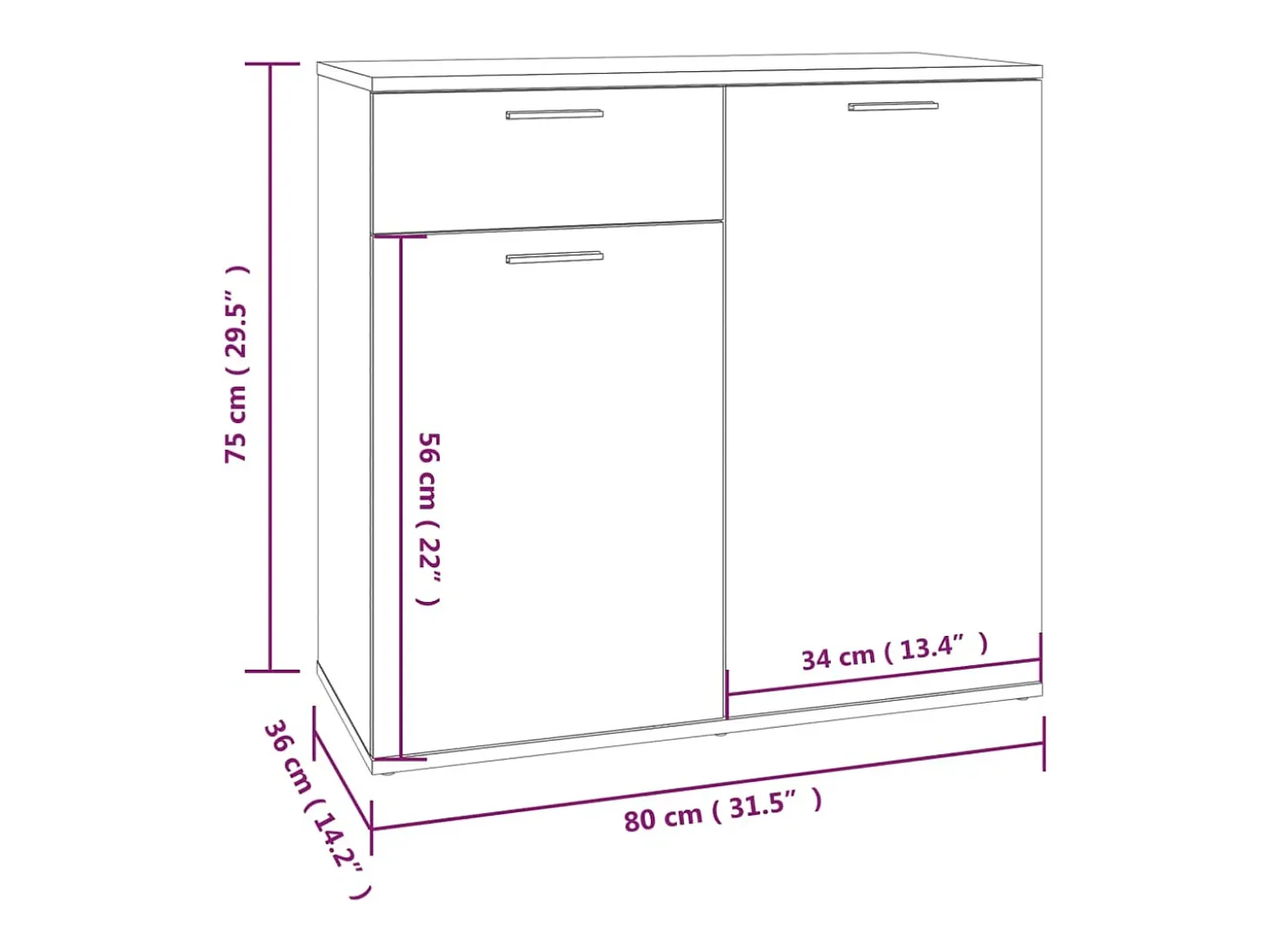 Aparador de roble ahumado 80x36x75 cm Madera de ingeniería
