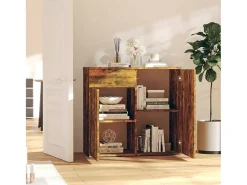 Aparador de roble ahumado 80x36x75 cm Madera de ingeniería