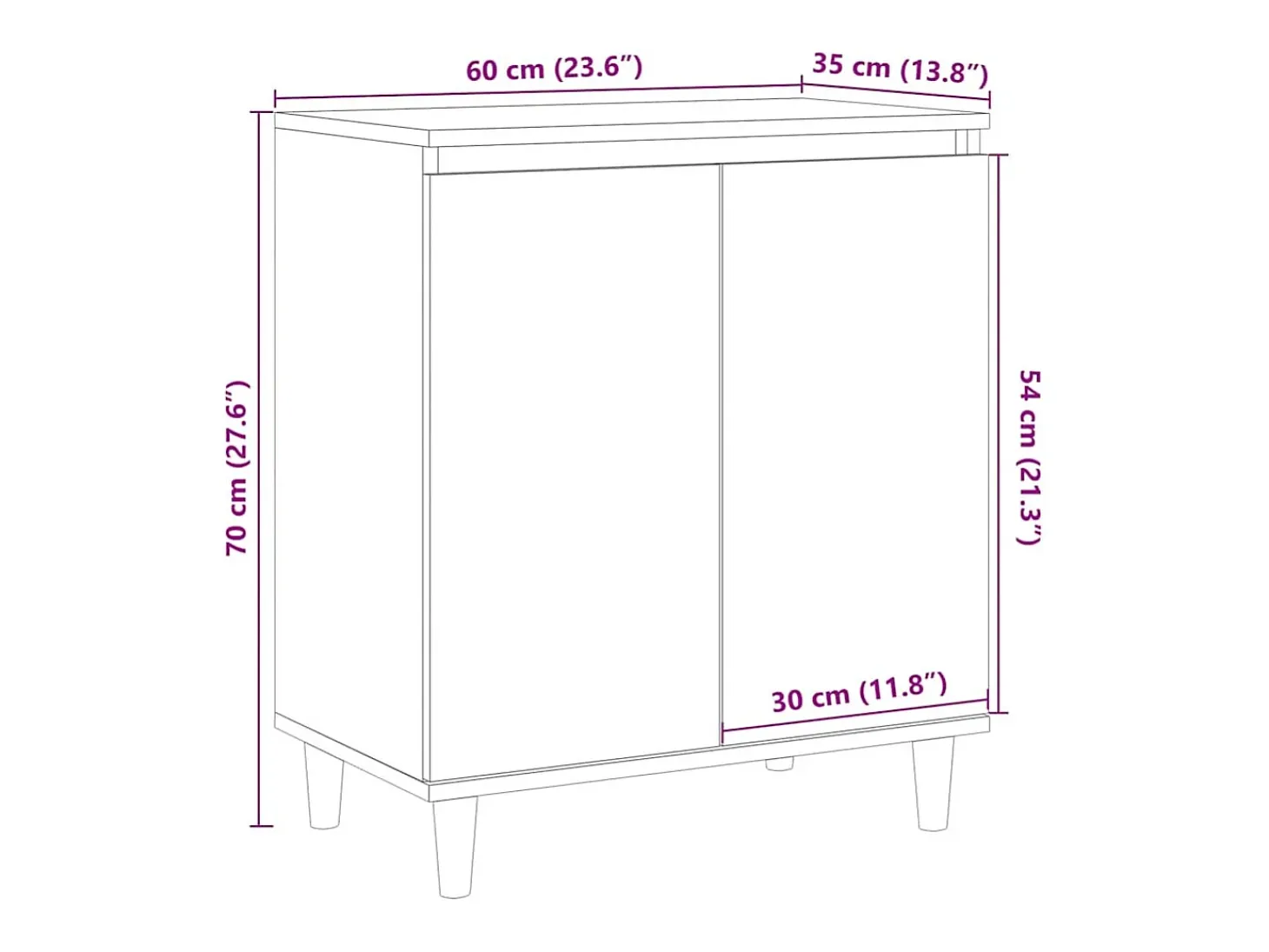 Aparador de roble artesanal 60x35x70 cm madera de ingeniería