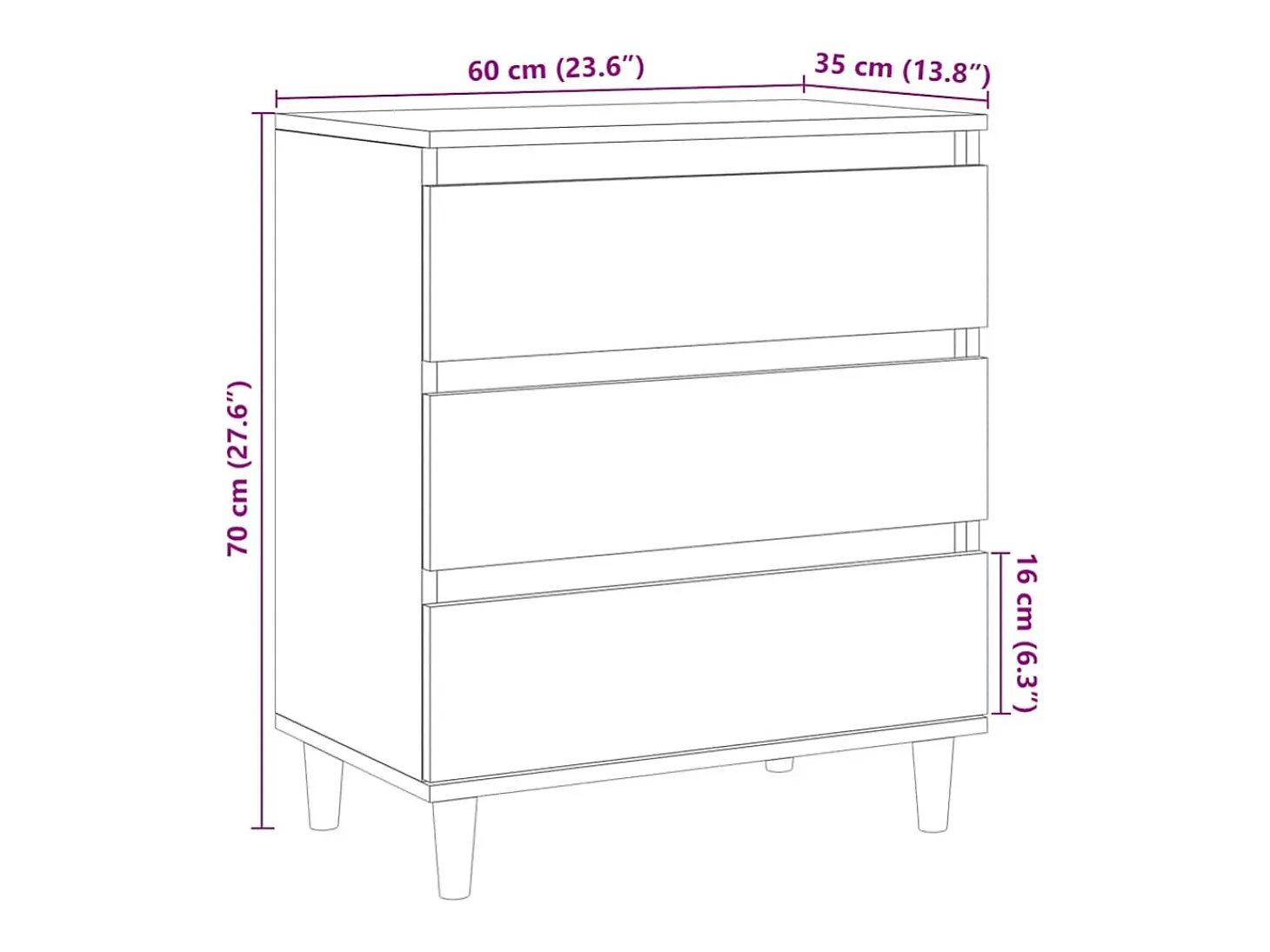 Aparador de roble artesanal 60x35x70 cm madera de ingeniería
