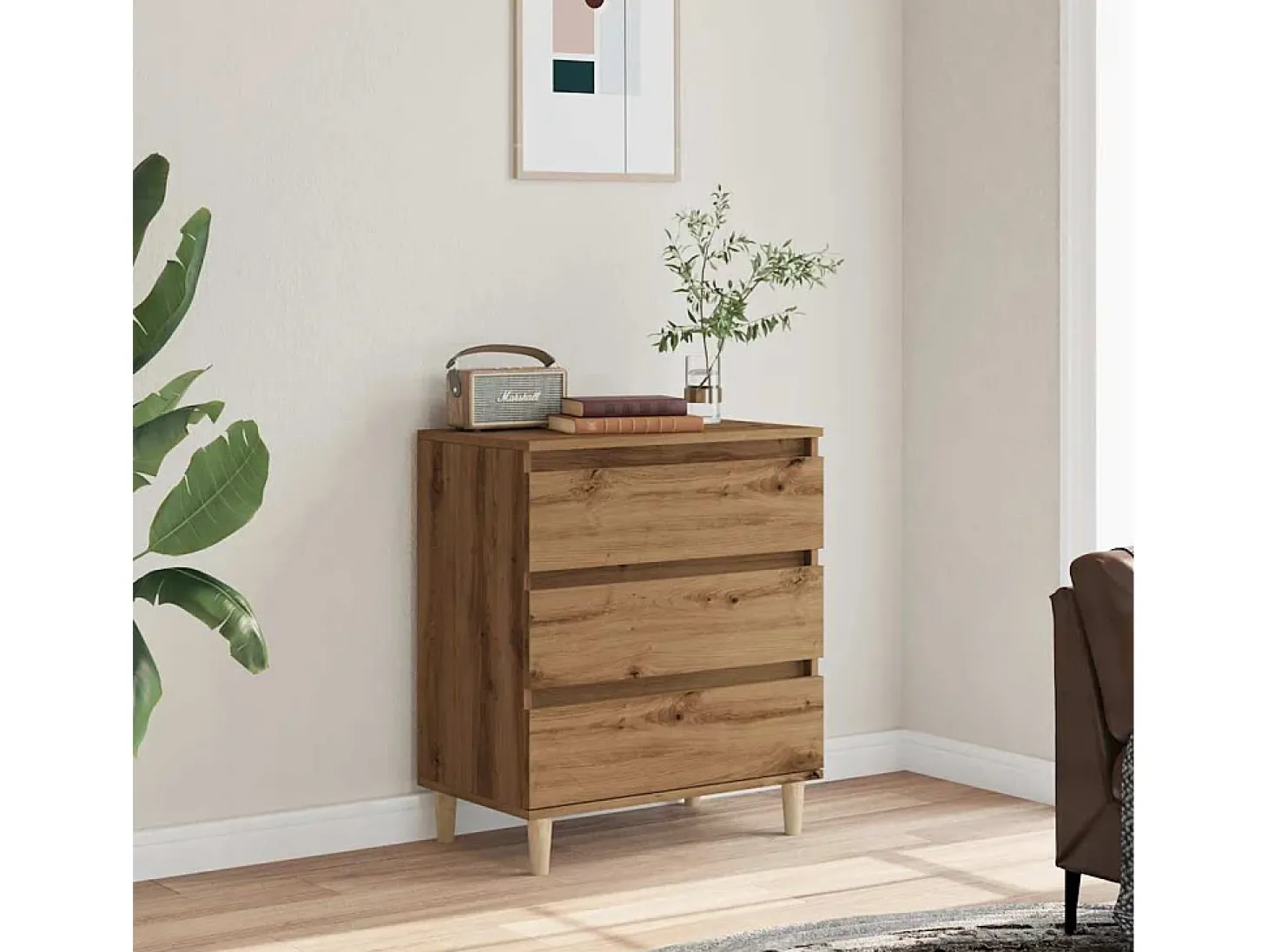 Aparador de roble artesanal 60x35x70 cm madera de ingeniería