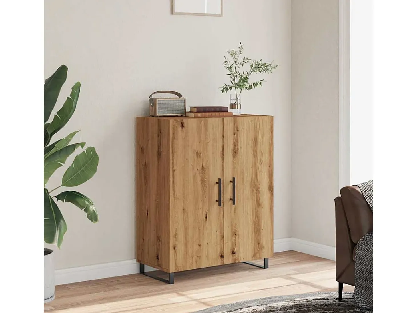 Aparador de roble artesanal 69,5x34x90 cm madera de ingeniería