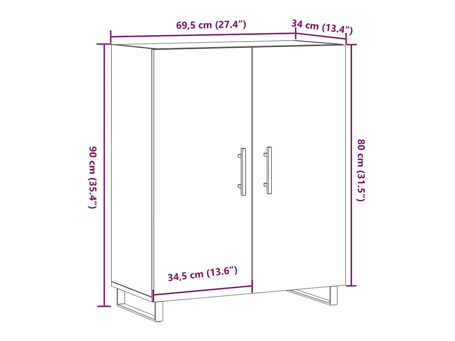 Aparador de roble artesanal 69,5x34x90 cm madera de ingeniería
