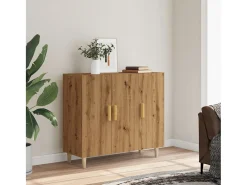 Aparador de roble artesanal 90x34x80 cm madera de ingeniería