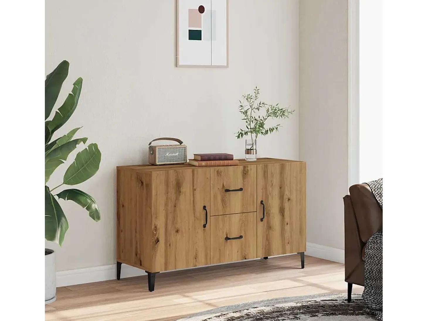 Aparador de roble artesanal 100x36x60 cm madera de ingeniería