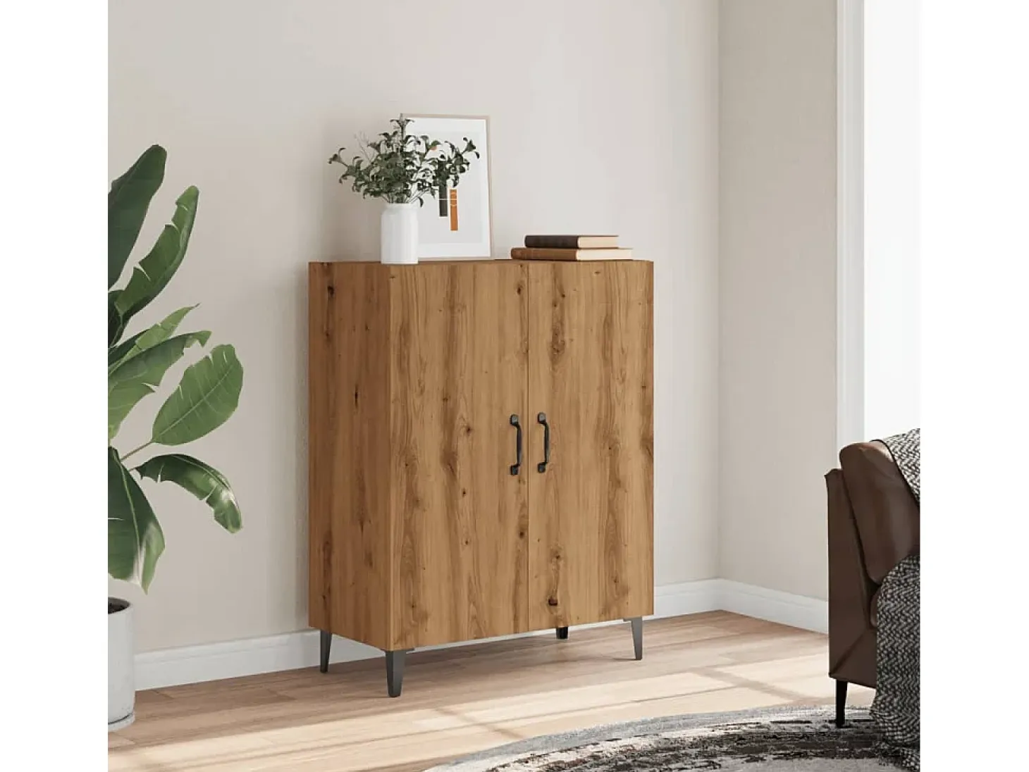 Aparador de roble artesanal 70x34x90 cm madera de ingeniería