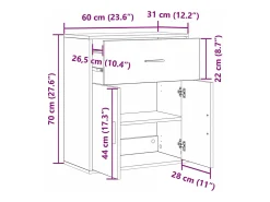 Aparador de roble hecho a mano 60 x 31 x 70 cm Madera de ingeniería