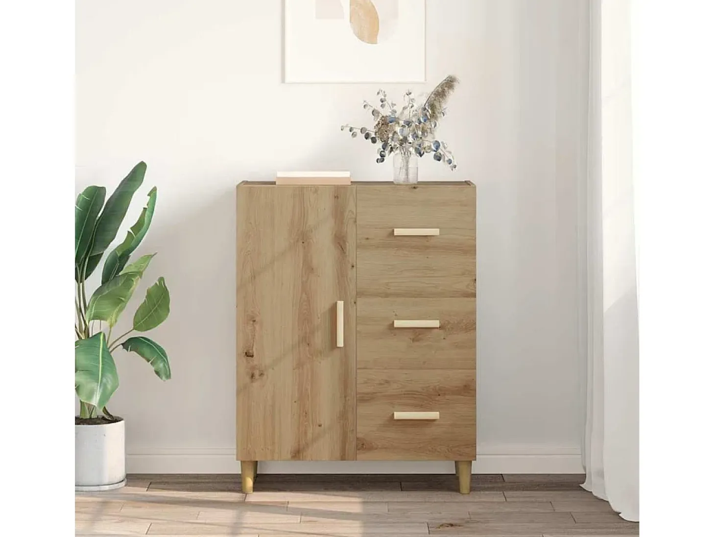 Aparador de roble hecho a mano 34 x 69,5 x 90 cm Madera de ingeniería