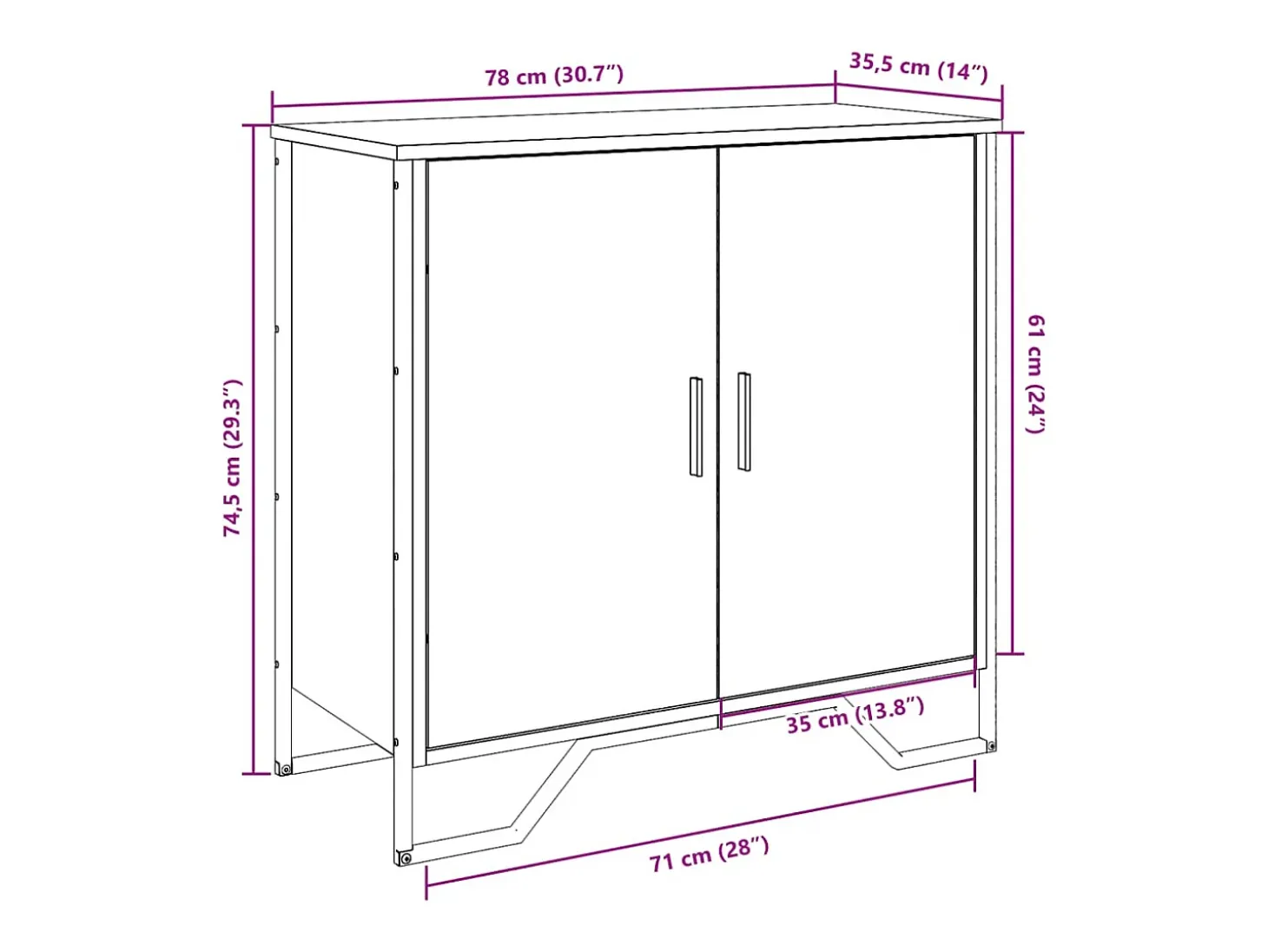 Aparador de roble marrón 78x35,5x74,5 cm madera de ingeniería