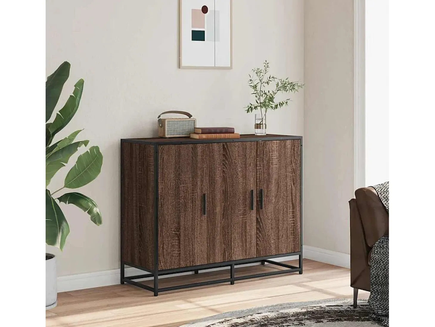 Aparador de roble marrón 94x35x76 cm madera de ingeniería