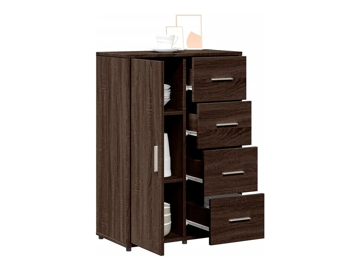 Aparador de roble marrón 60x31x84 cm madera de ingeniería
