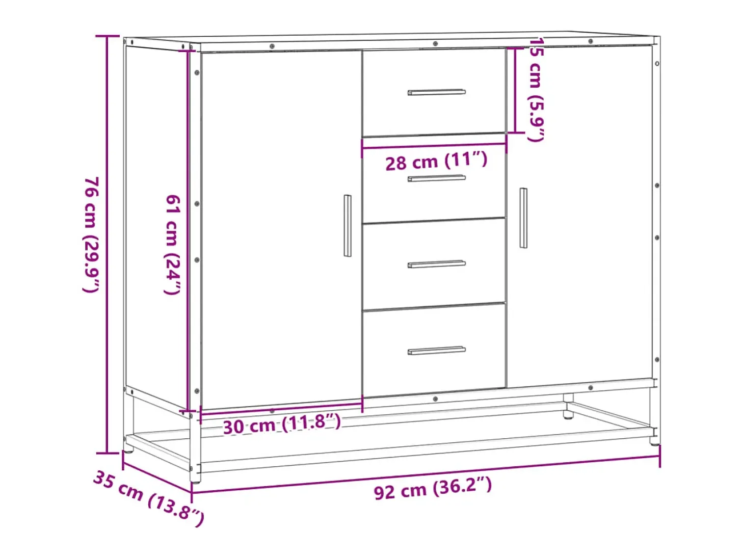 Aparador de roble marrón 92x35x76 cm Madera de ingeniería