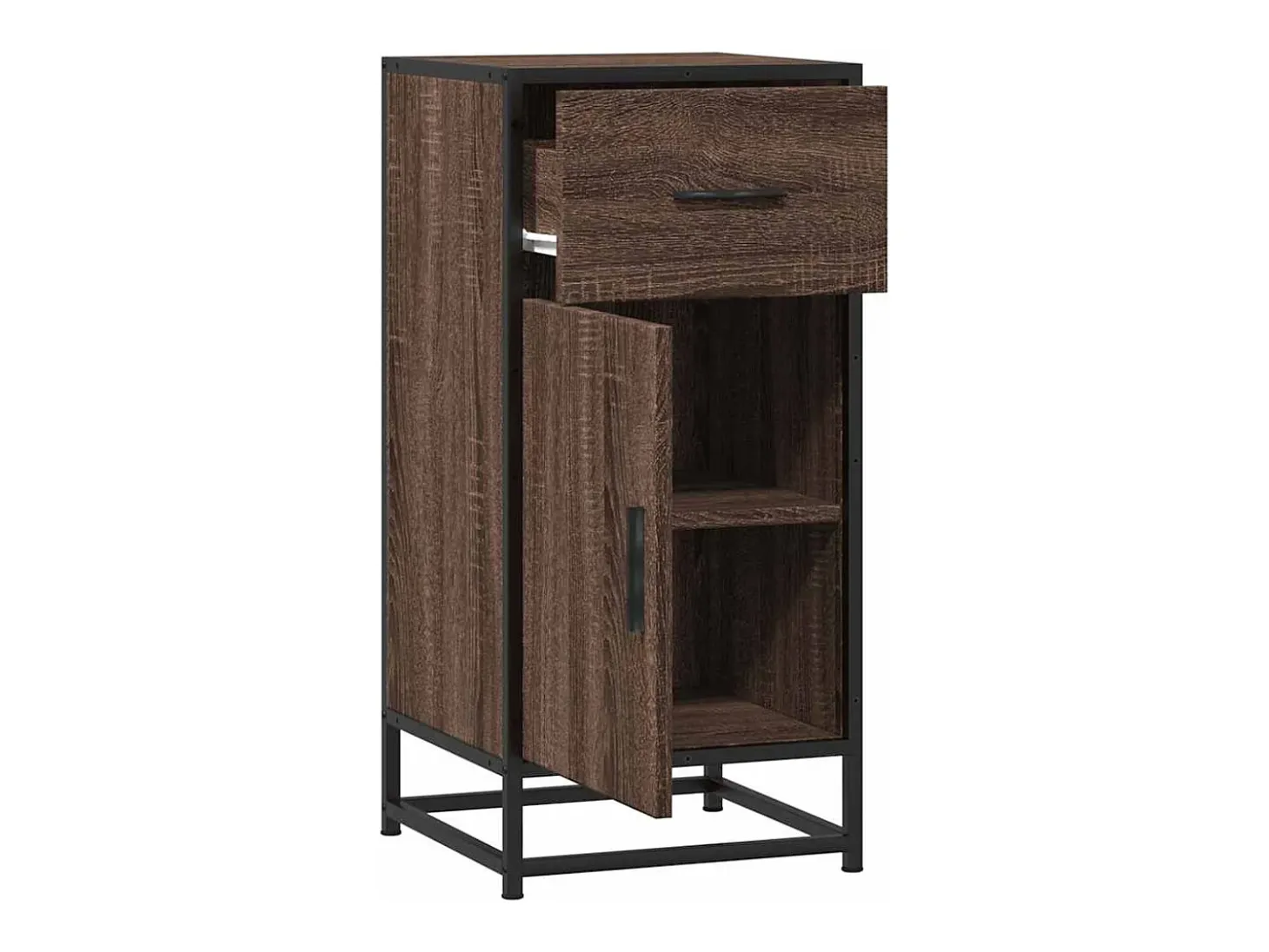 Aparador de roble marrón 35,5x35x76 cm madera contrachapada y metal