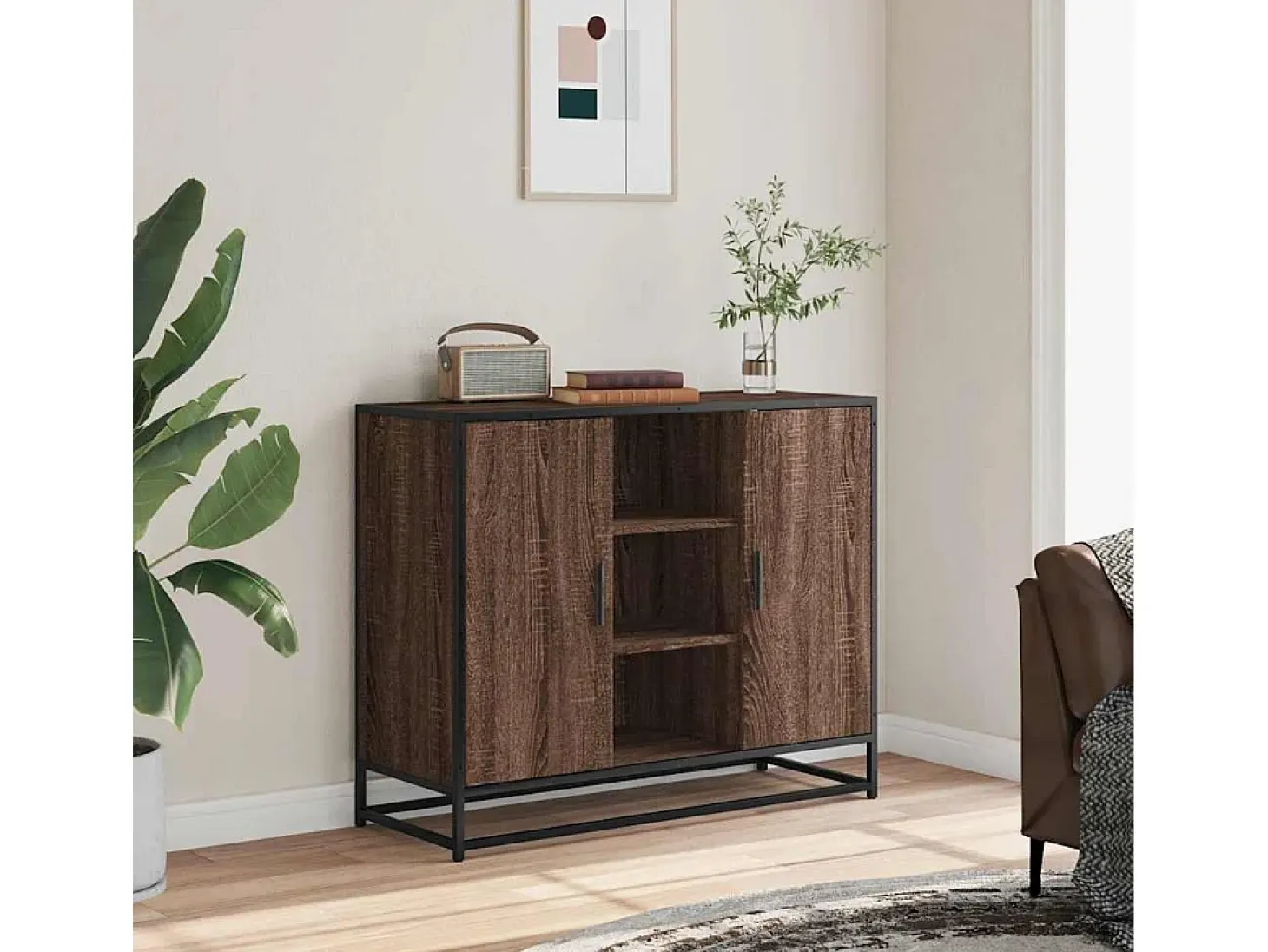 Aparador de roble marrón 92x35x76 cm Madera de ingeniería