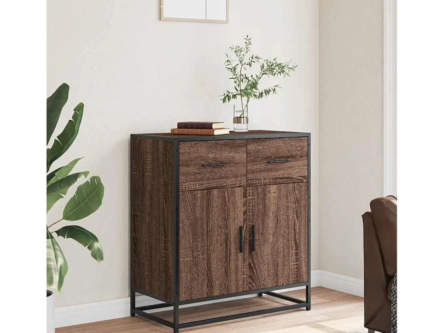 Aparador de roble marrón 68x35x76 cm madera de ingeniería