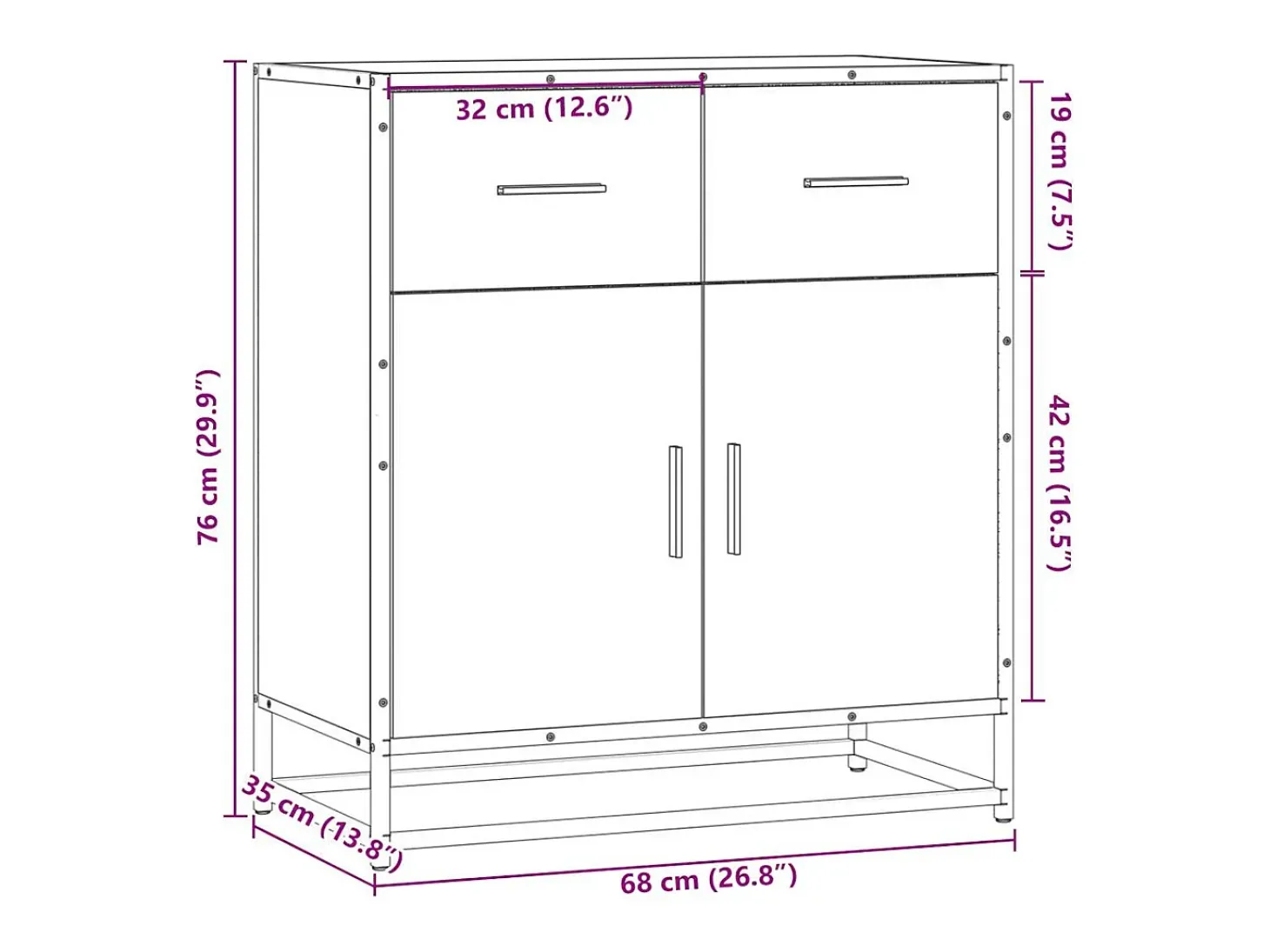Aparador de roble marrón 68x35x76 cm madera de ingeniería