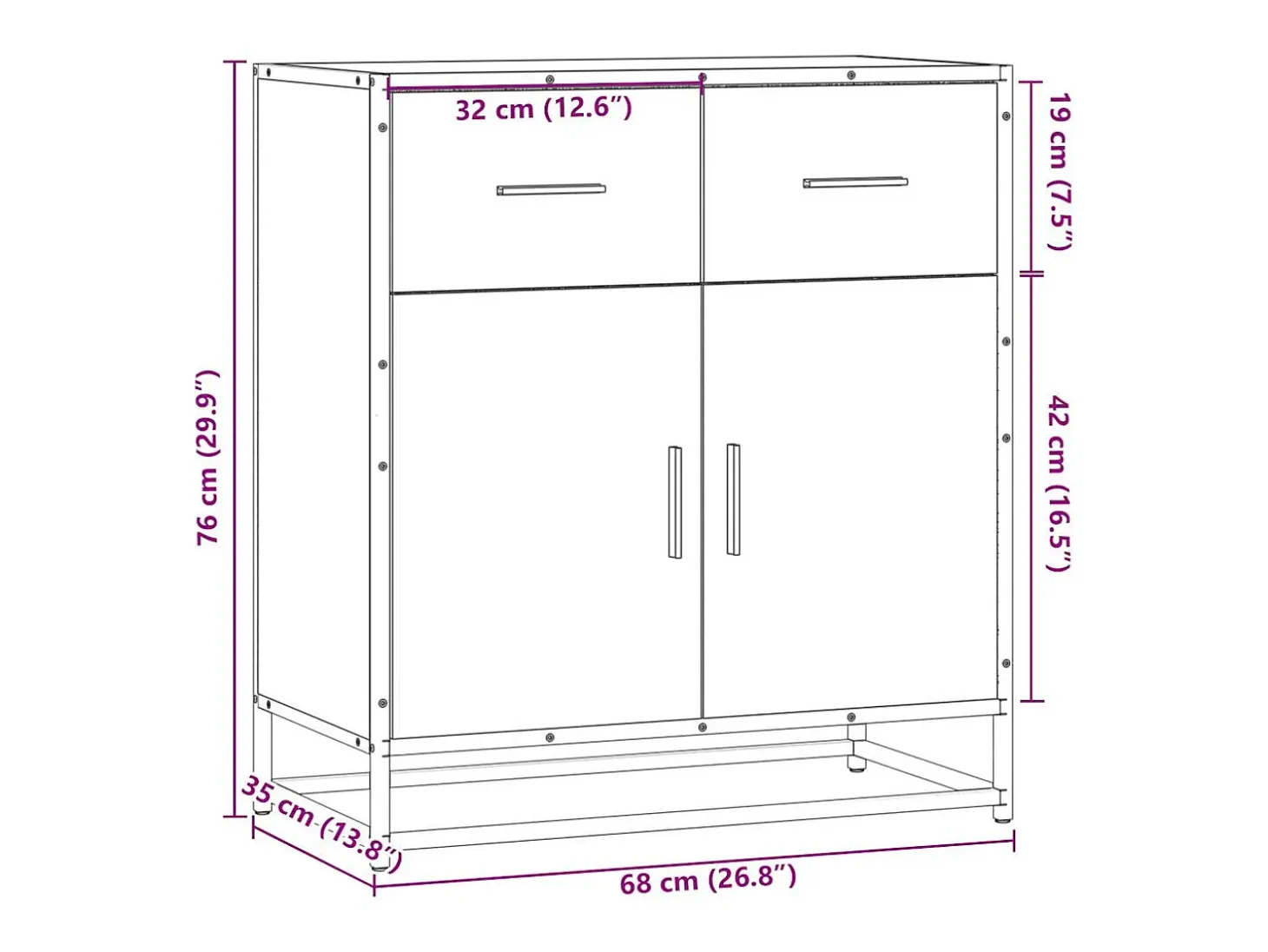 Aparador de roble marrón 68x35x76 cm madera de ingeniería