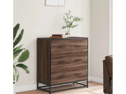 Aparador de roble marrón 68x35x76 cm madera contrachapada y metal