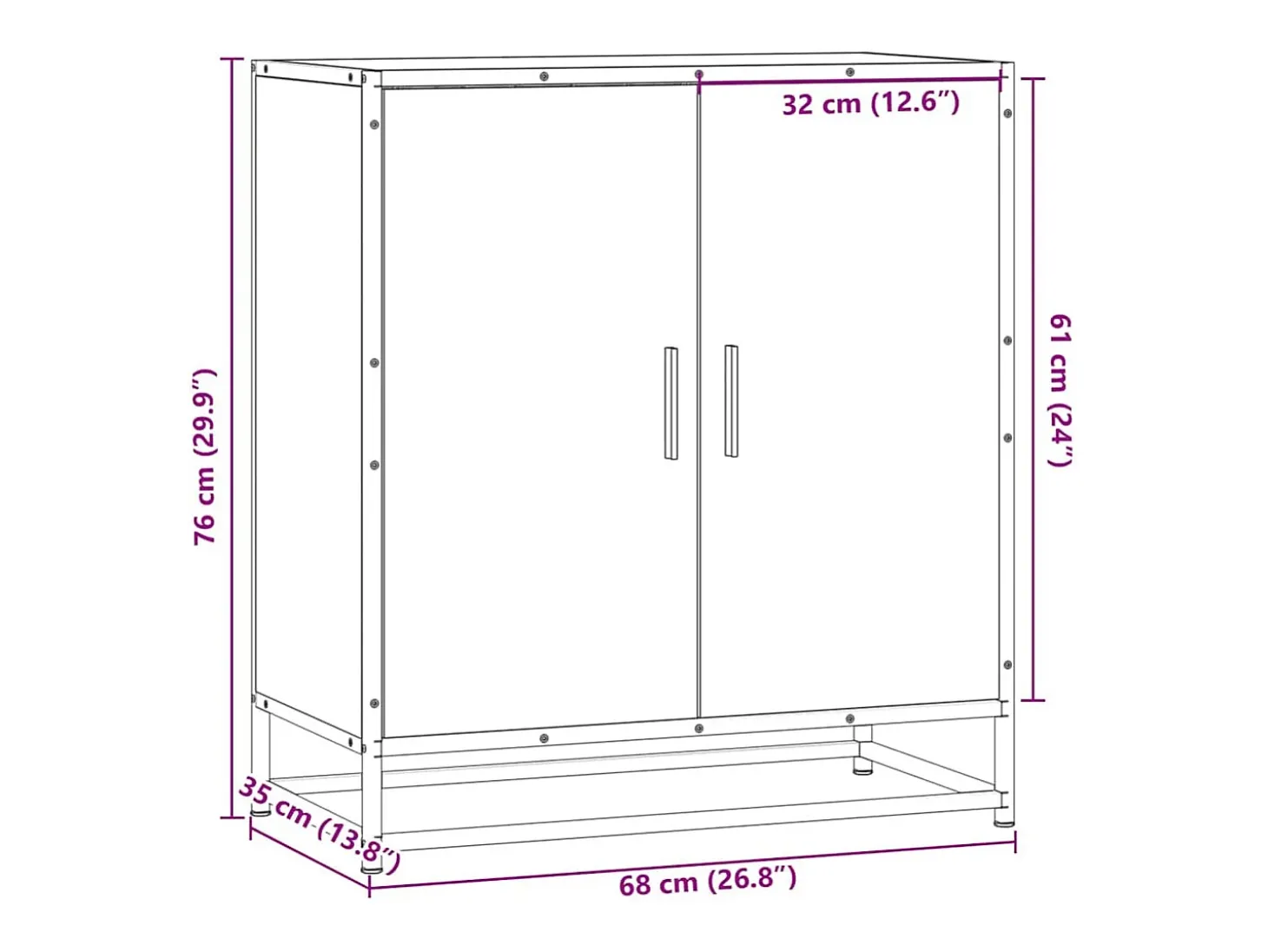 Aparador de roble marrón 68x35x76 cm madera contrachapada y metal