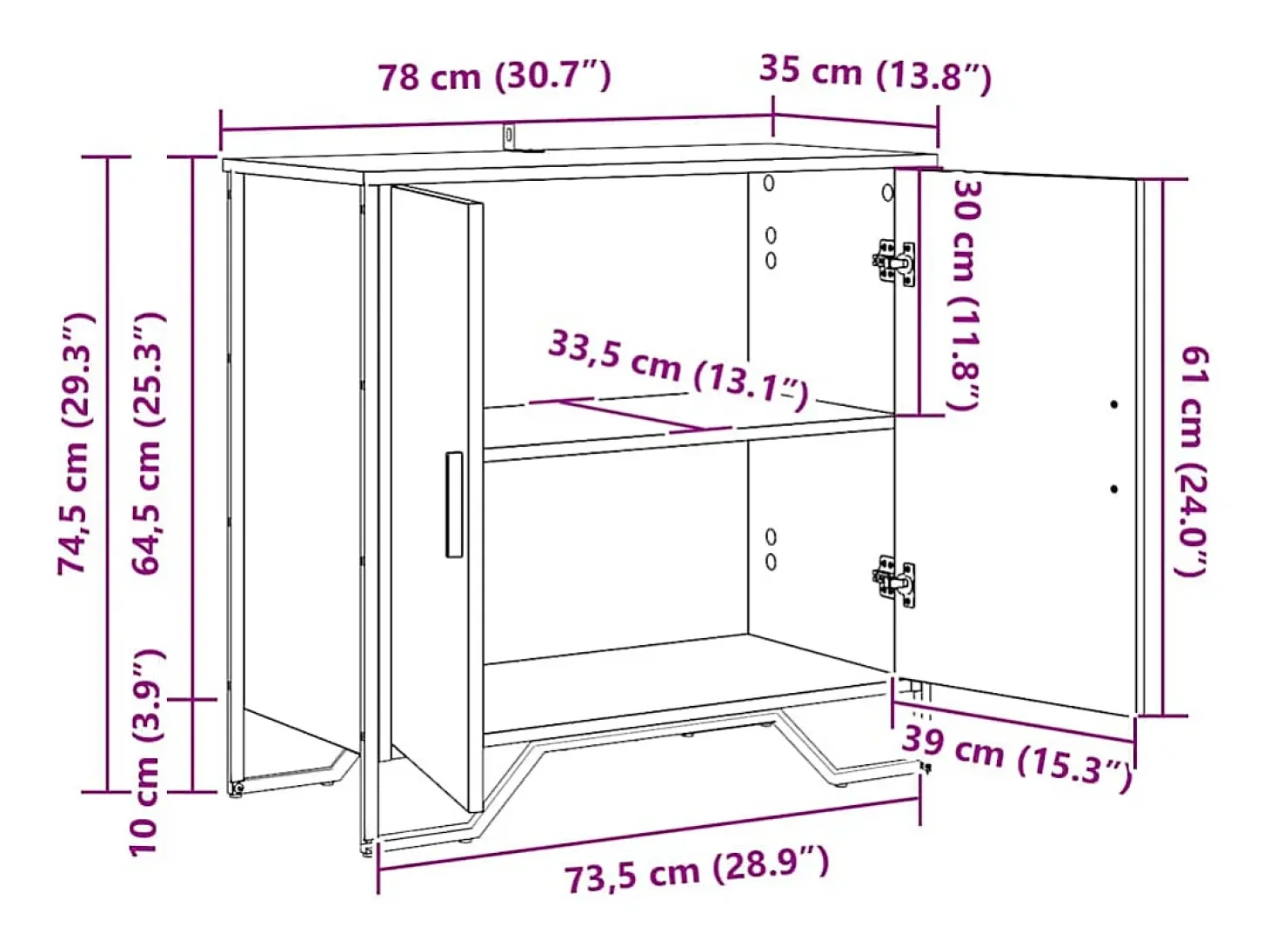 Aparador de roble negro 78 x 35,5 x 74,5 cm Madera de ingeniería
