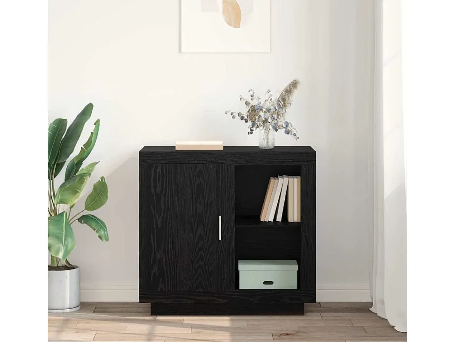 Aparador de roble negro 40 x 80 x 75 cm Madera de ingeniería