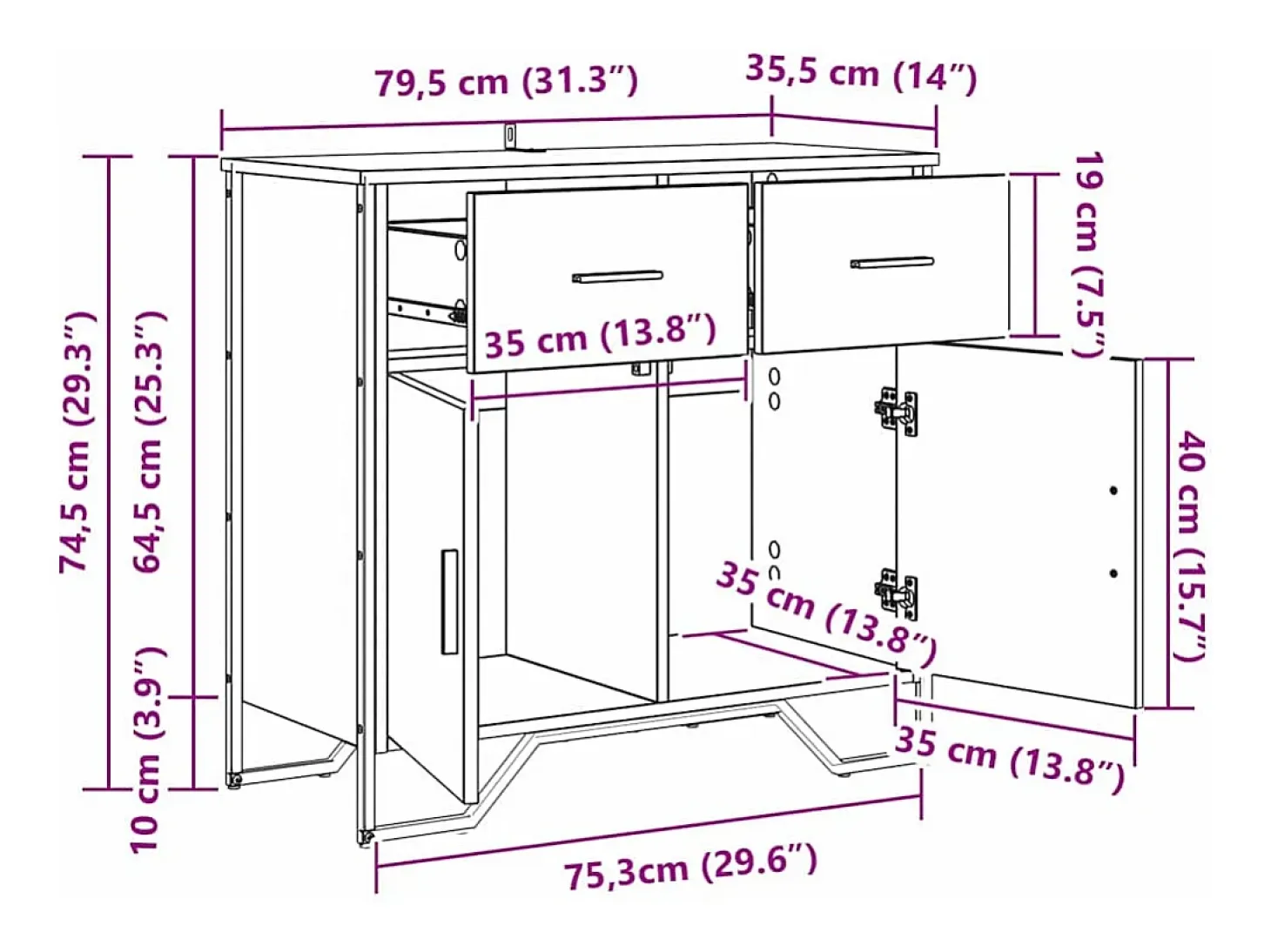 Aparador de roble negro 79,5 x 35,5 x 74,5 cm Madera de ingeniería