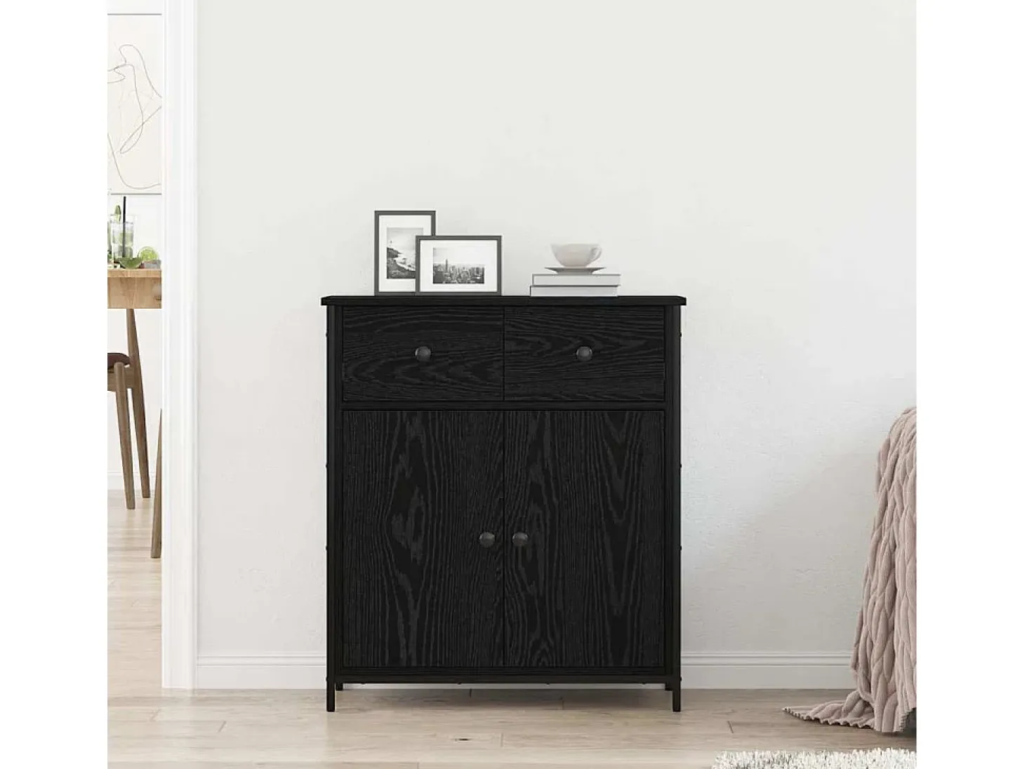 Aparador de Roble Negro 70x30x80 cm Madera Reconstituida y Acero