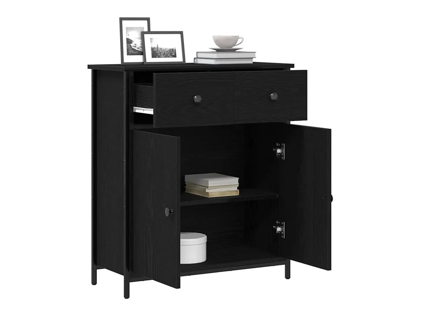 Aparador de Roble Negro 70x30x80 cm Madera Reconstituida y Acero