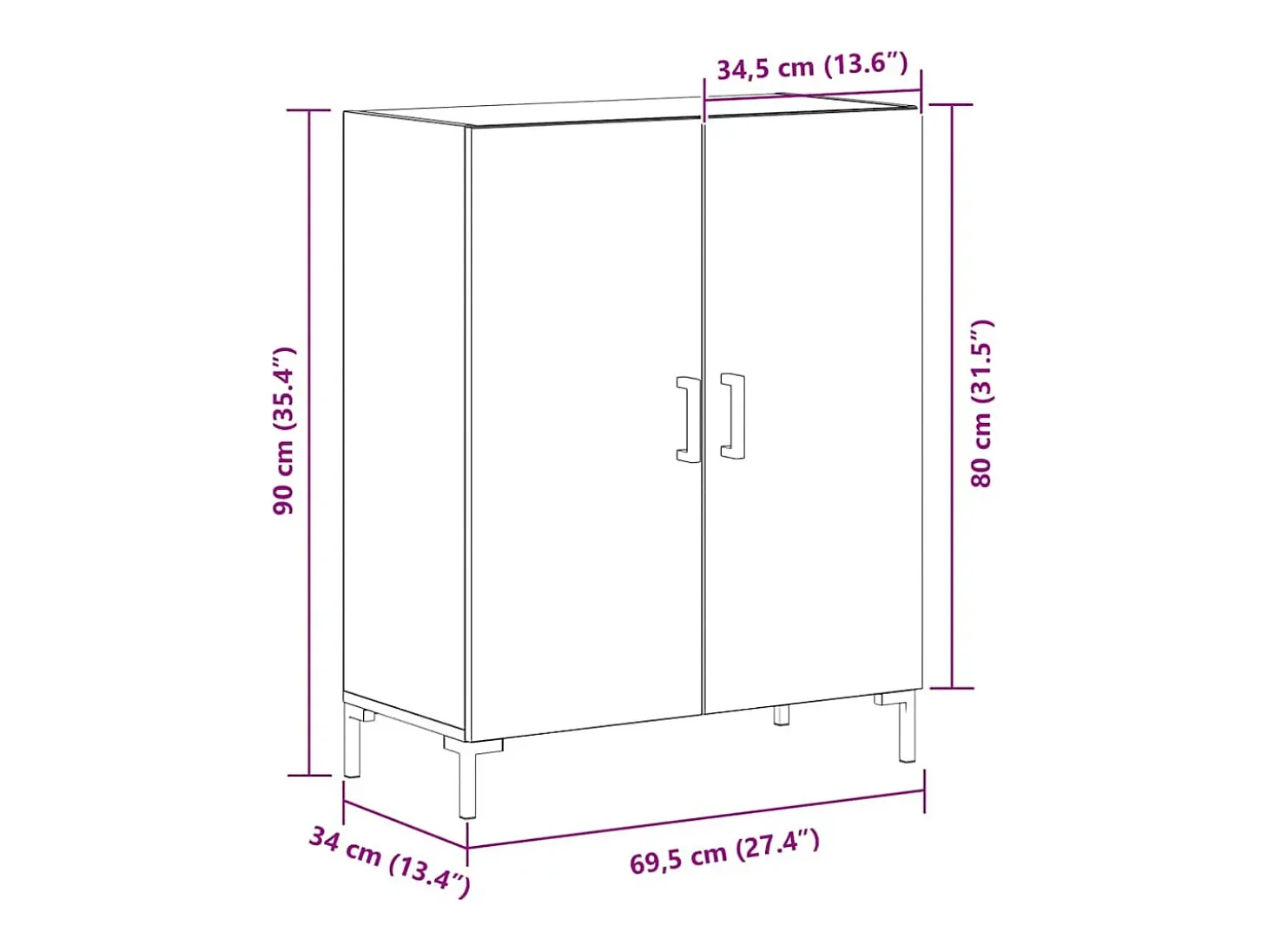 Aparador de Roble Negro 69,5x34x90 cm Madera reconstituida