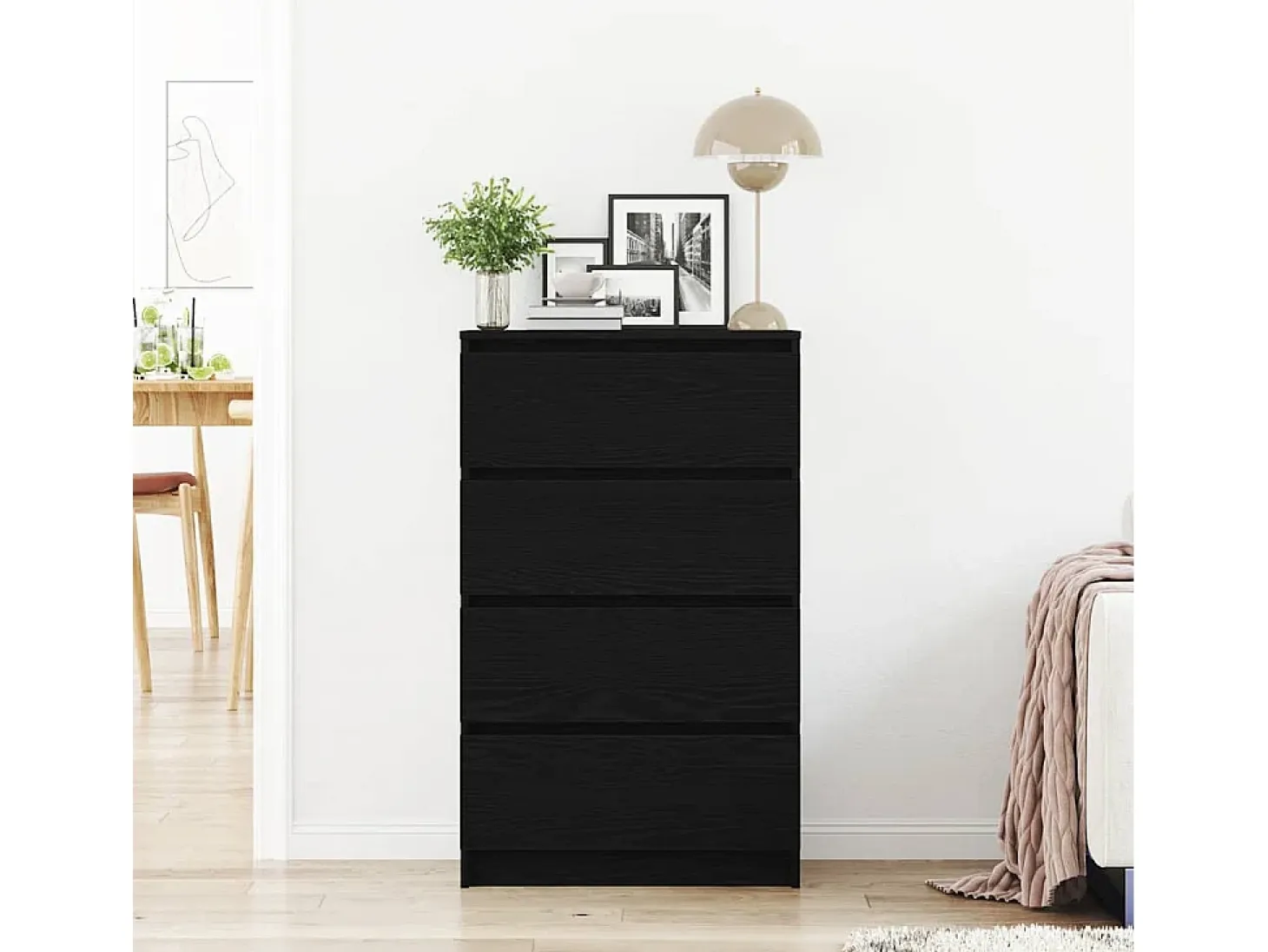 Aparador de roble negro 60x35x98,5 cm madera de ingeniería