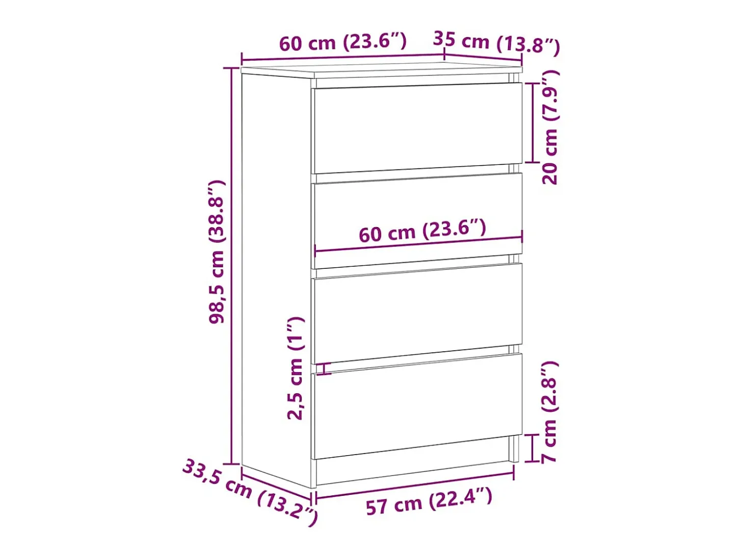 Aparador de roble negro 60x35x98,5 cm madera de ingeniería
