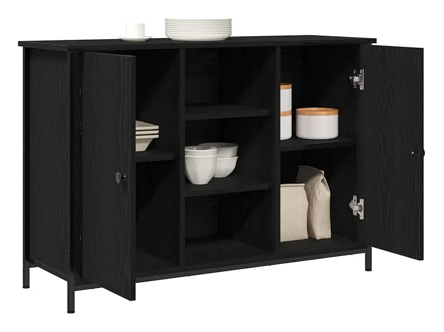 Aparador de roble negro 100x35x70 cm Madera de ingeniería y acero