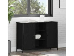 Aparador de roble negro 100x35x70 cm Madera de ingeniería y acero