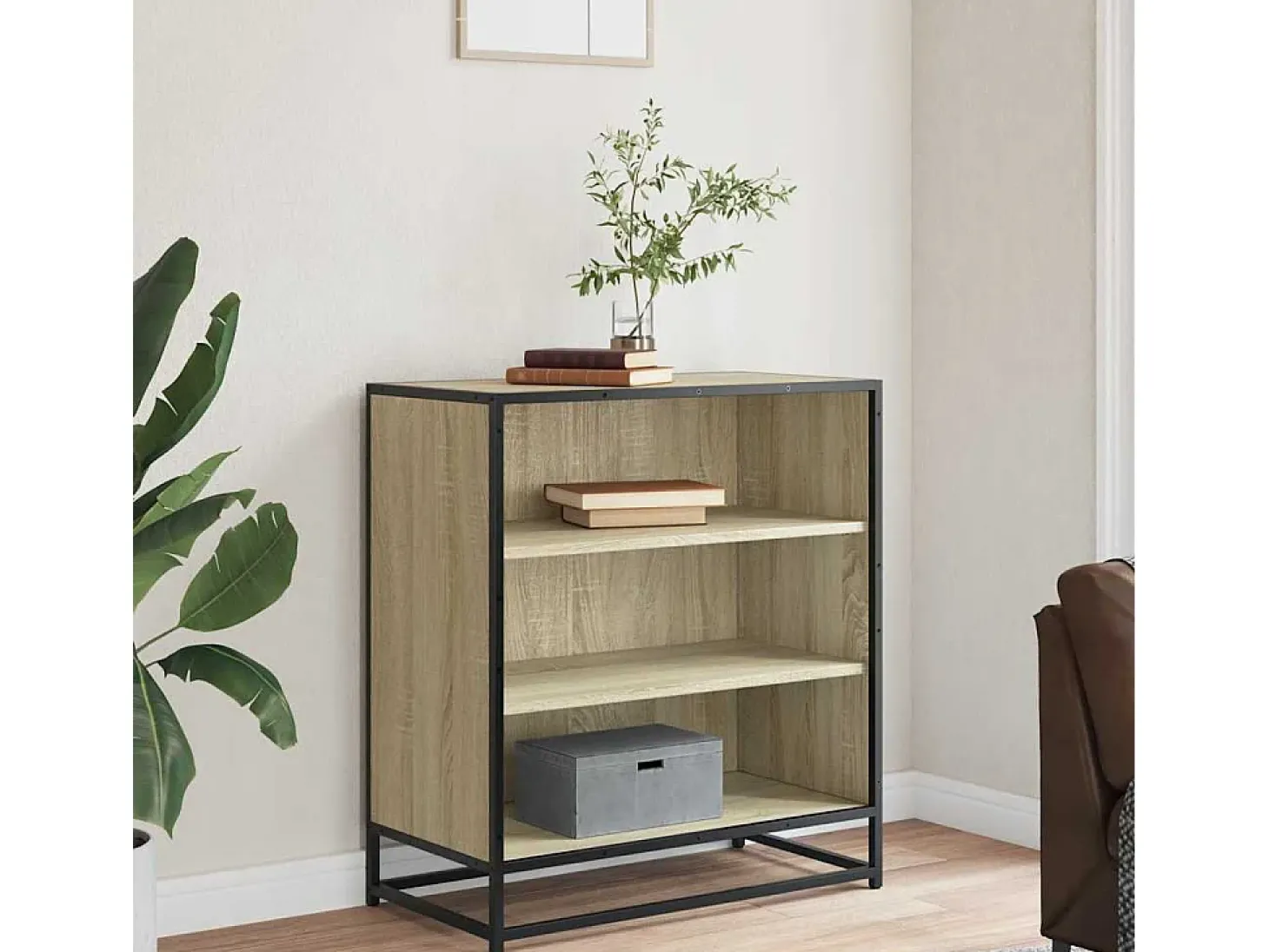 Aparador de roble Sonoma 68x35x76 cm madera contrachapada y metal