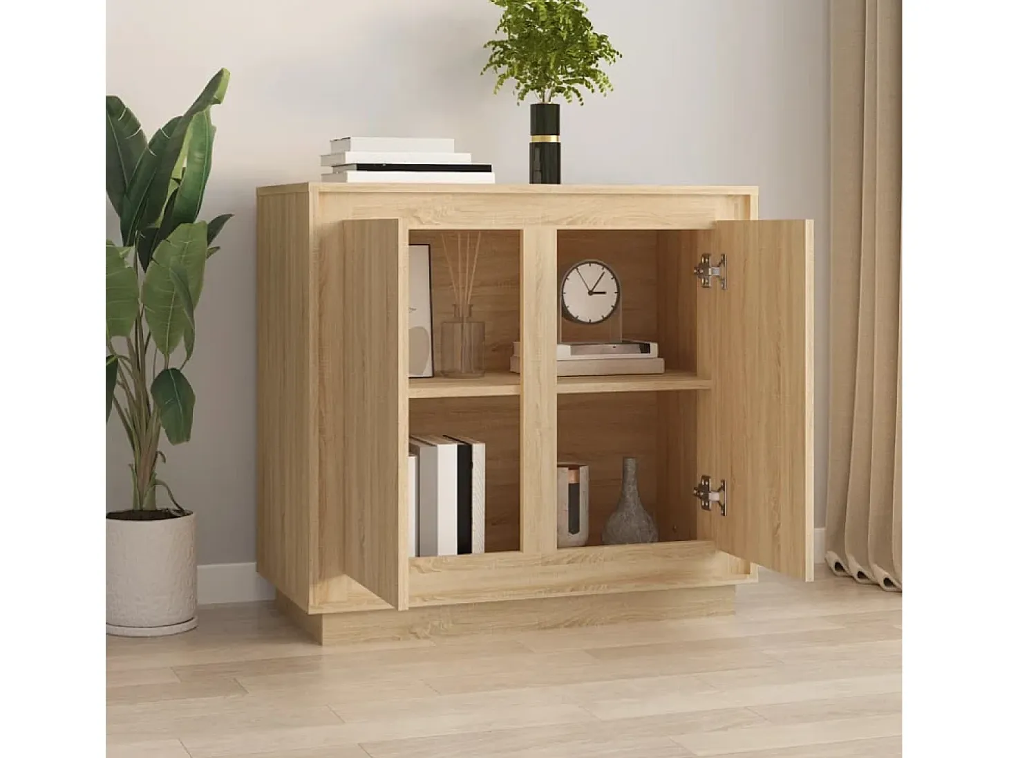Aparador de roble Sonoma 80x34x75 cm madera de ingeniería